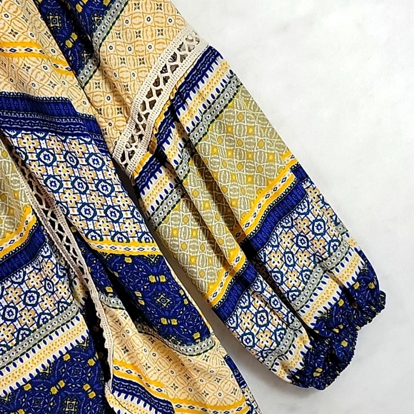 Collective Concepts Crochet Trimmed Boho Peasant Long Sleeve Blouse Size S - Picture 4 of 8